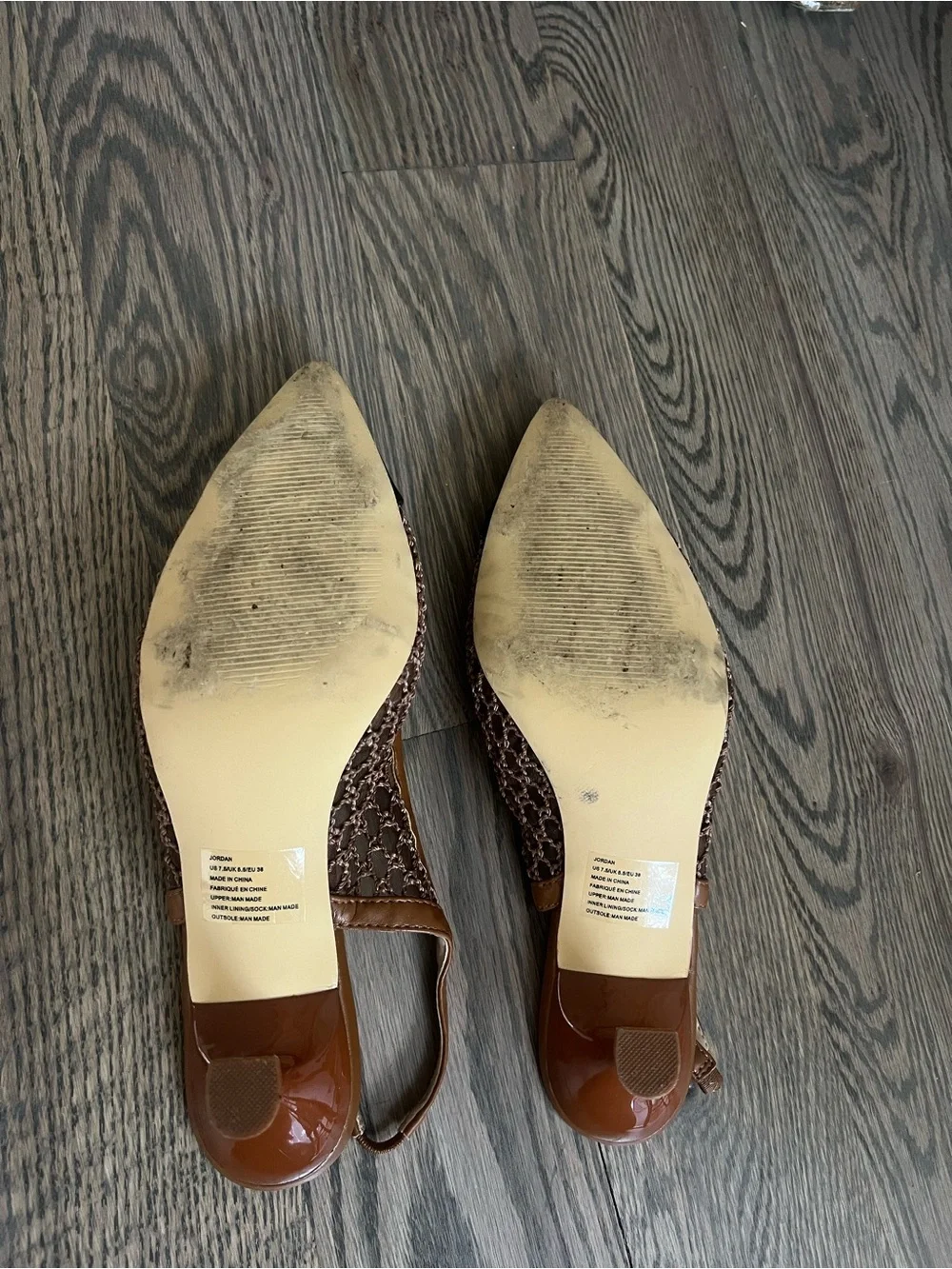 Shoe Dazzle Brown Mesh Slingback Heels with Black Pointed Toe Cap